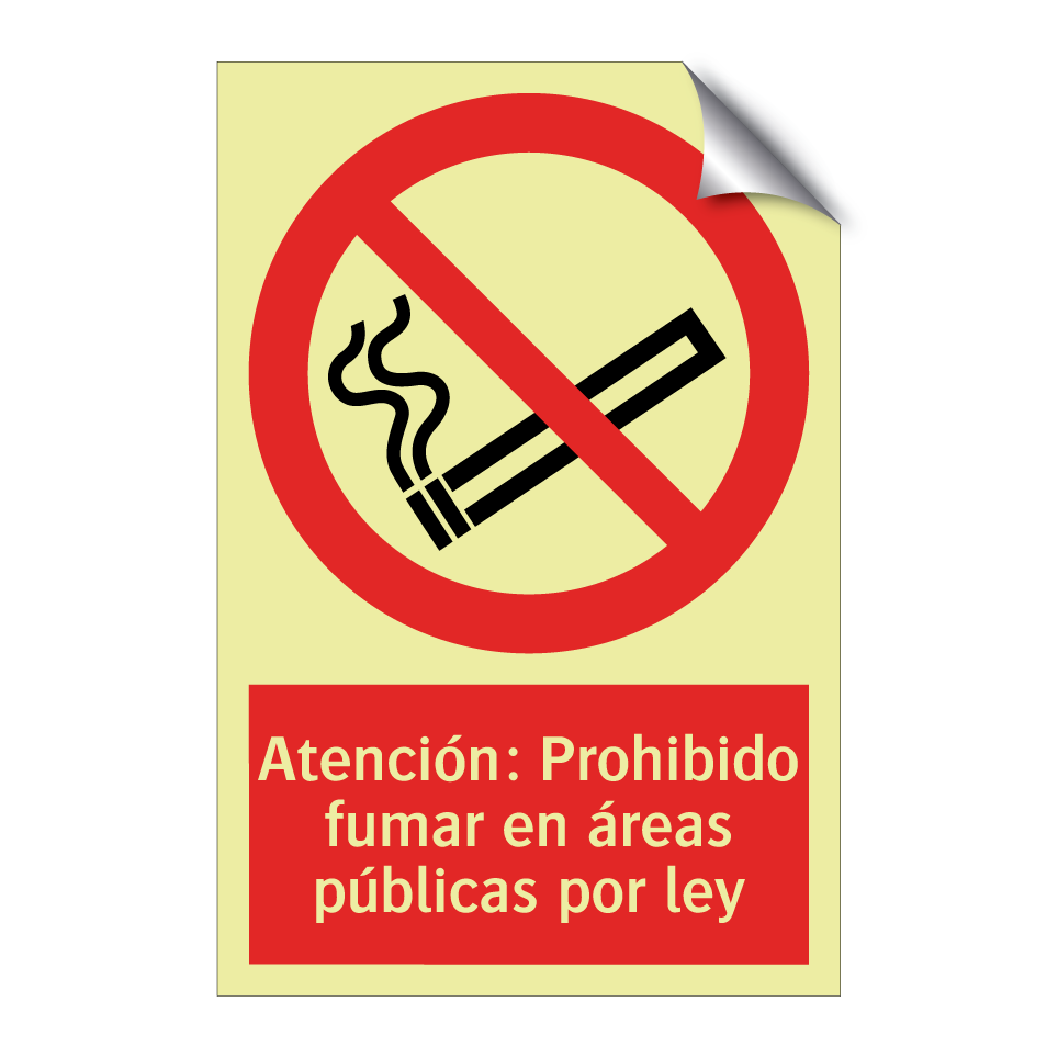 Atención: Prohibido fumar en áreas públicas por ley