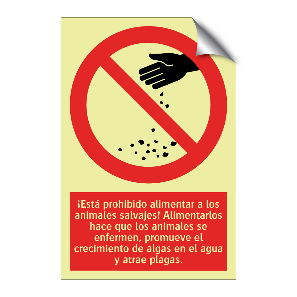 ¡Está prohibido alimentar a los animales salvajes! Alimentarlos hace que los animales se enfermen, promueve el crecimiento de algas en el agua y atrae plagas.