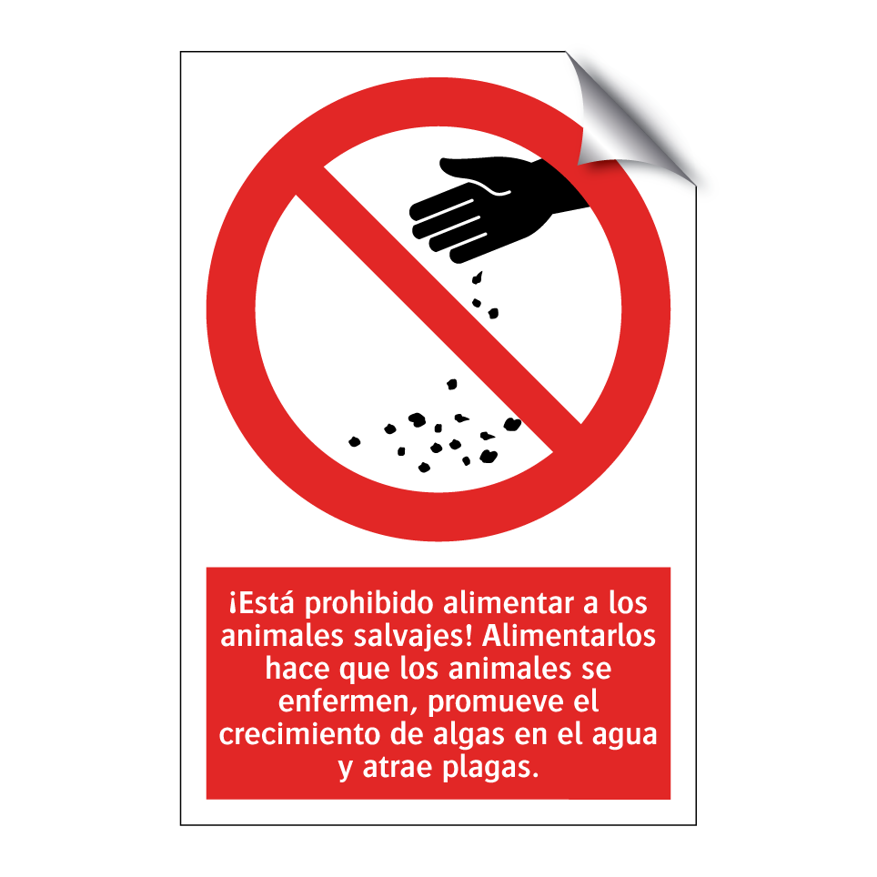 ¡Está prohibido alimentar a los animales salvajes! Alimentarlos hace que los animales se enfermen, promueve el crecimiento de algas en el agua y atrae plagas.