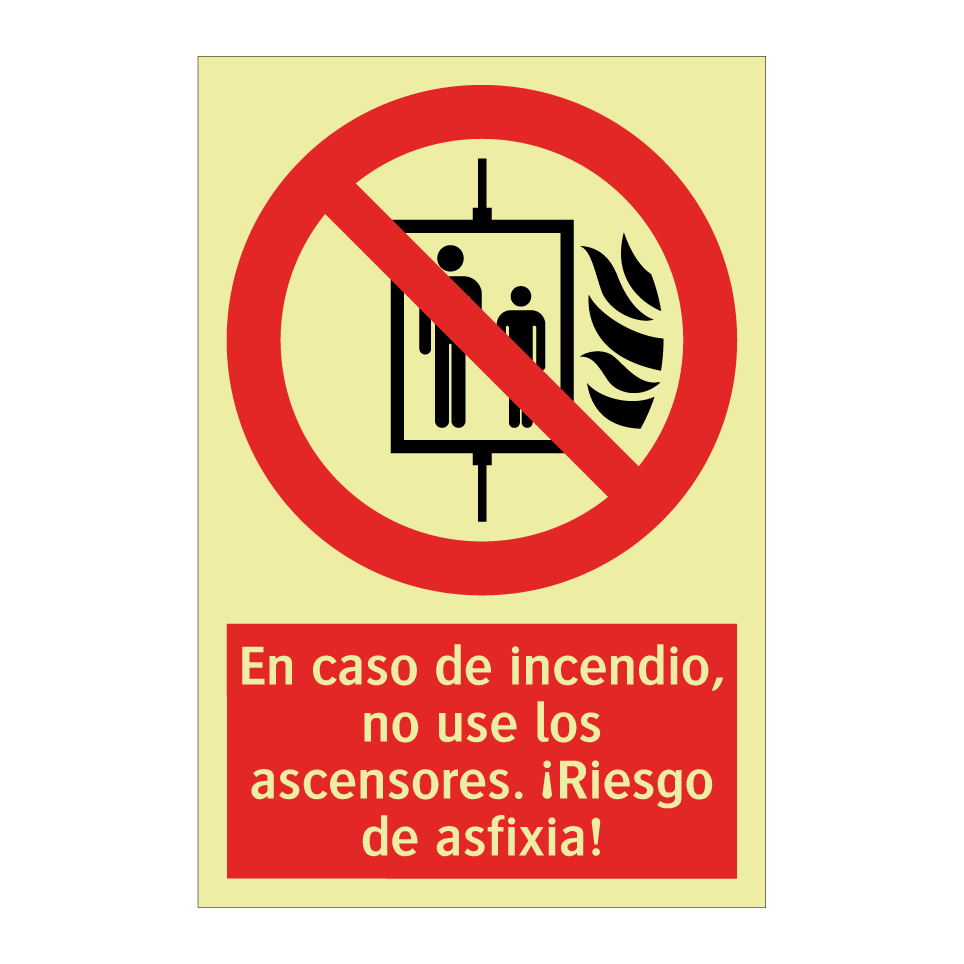 En caso de incendio, no use los ascensores. ¡Riesgo de asfixia!