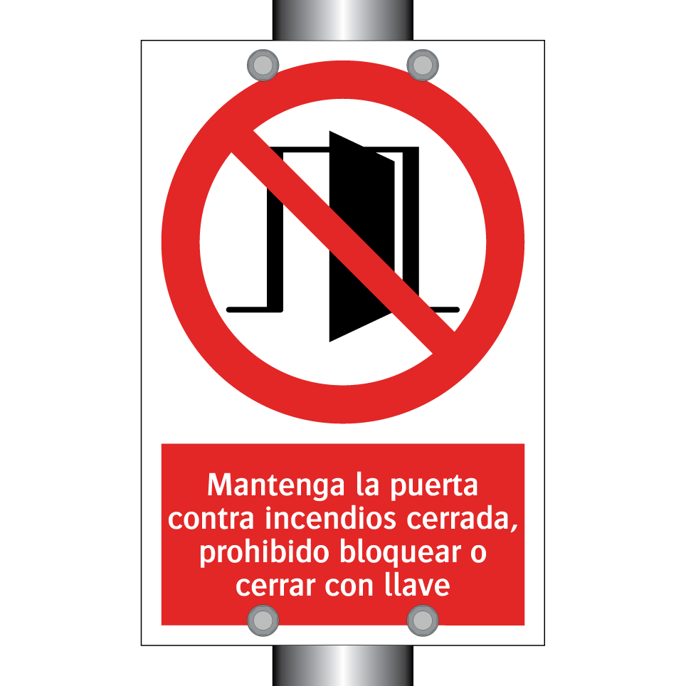 Mantenga la puerta contra incendios cerrada, prohibido bloquear o cerrar con llave