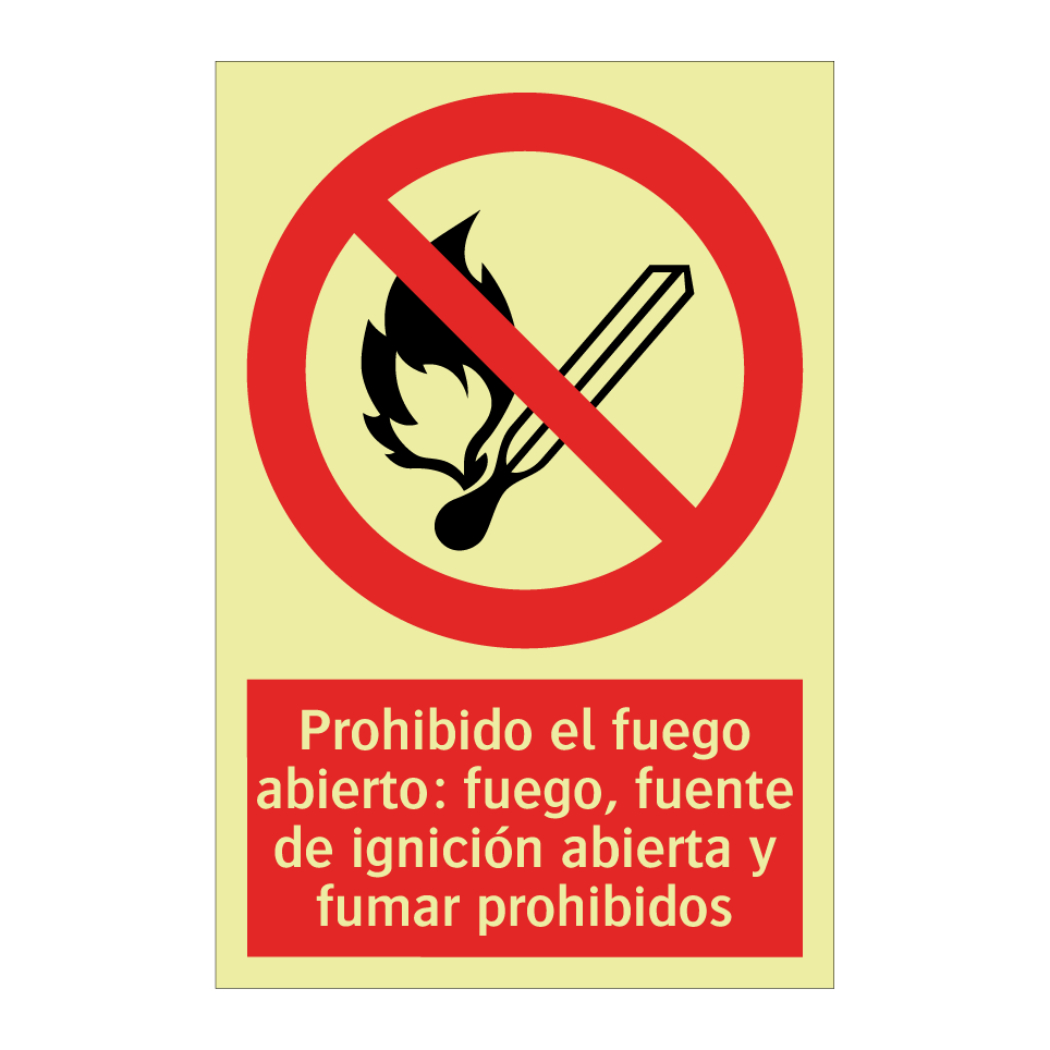 Prohibido el fuego abierto: fuego, fuente de ignición abierta y fumar prohibidos