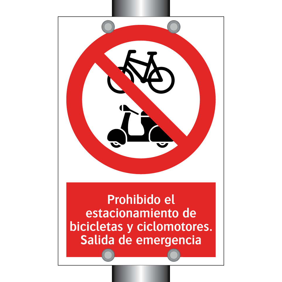 Prohibido el estacionamiento de bicicletas y ciclomotores. Salida de emergencia