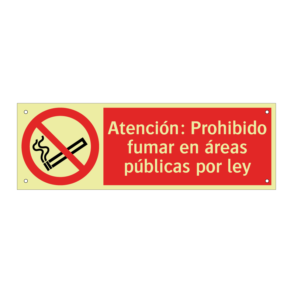Atención: Prohibido fumar en áreas públicas por ley