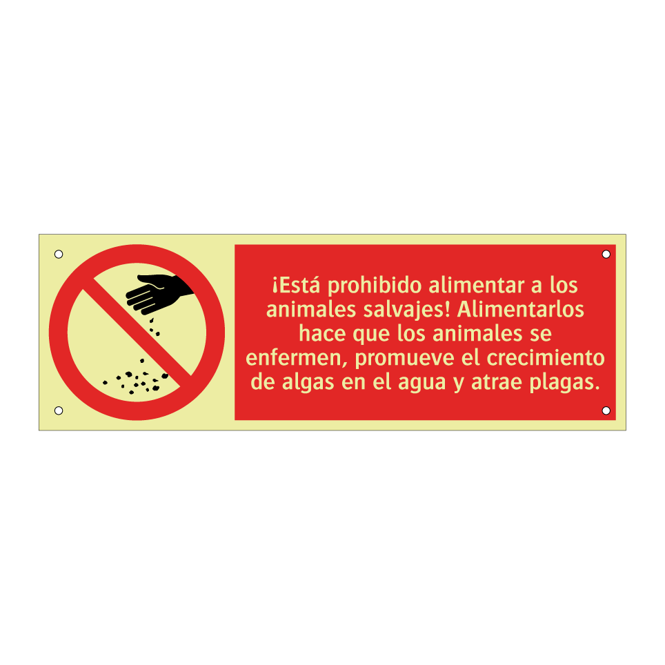 ¡Está prohibido alimentar a los animales salvajes! Alimentarlos hace que los animales se enfermen, promueve el crecimiento de algas en el agua y atrae plagas.