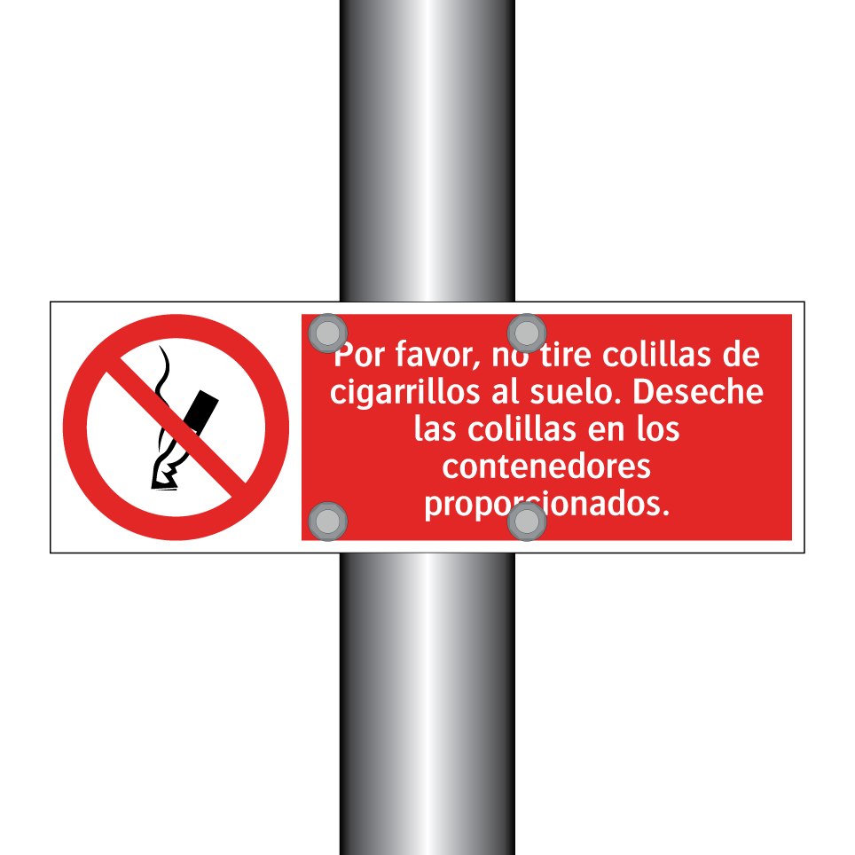 Por favor, no tire colillas de cigarrillos al suelo. Deseche las colillas en los contenedores proporcionados.