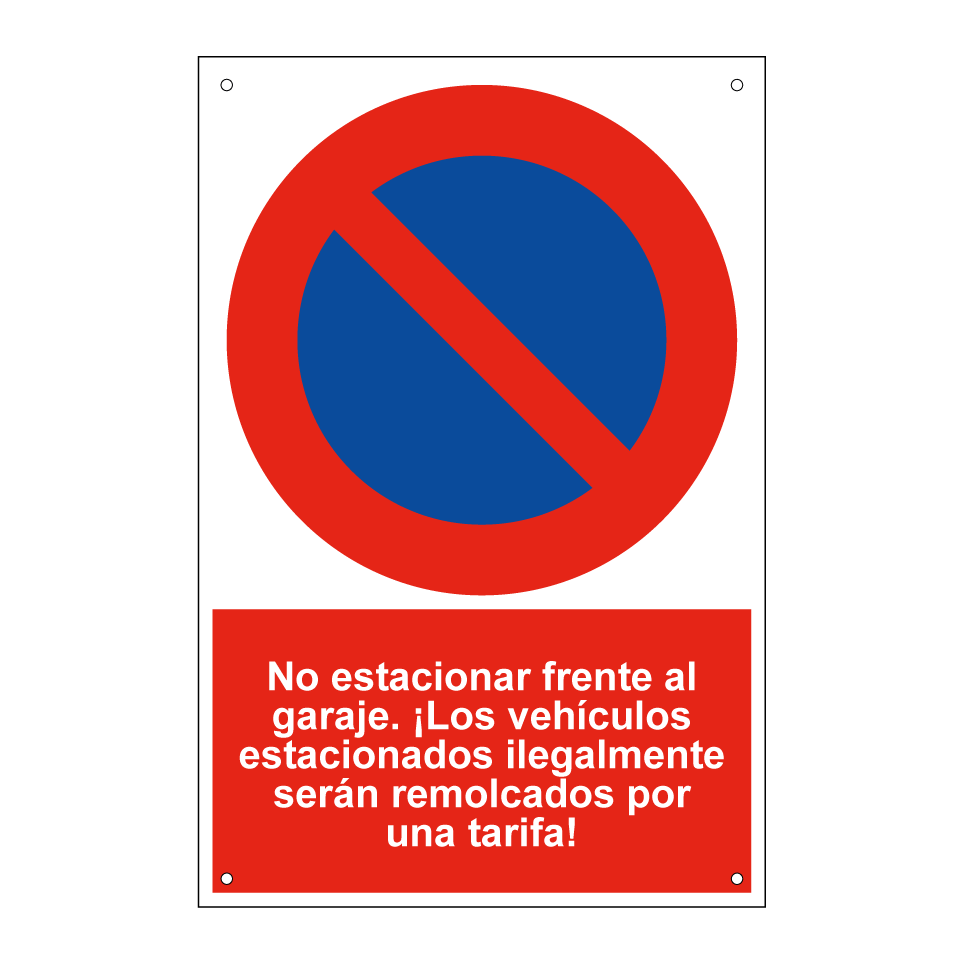 No estacionar frente al garaje. ¡Los vehículos estacionados ilegalmente serán remolcados por una tarifa!
