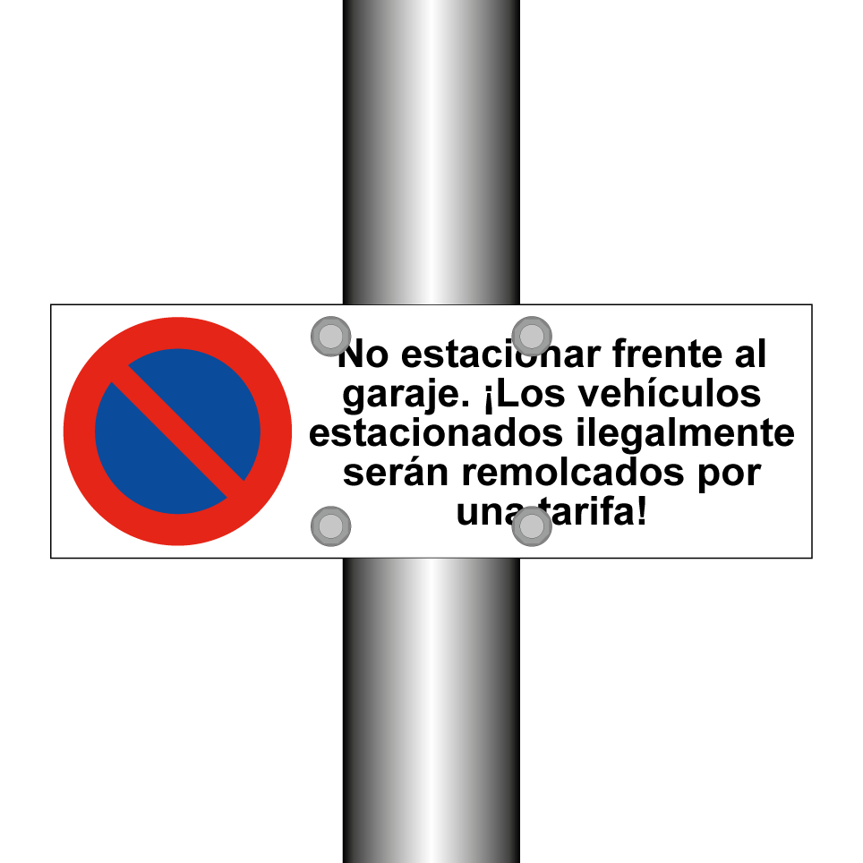 No estacionar frente al garaje. ¡Los vehículos estacionados ilegalmente serán remolcados por una tarifa!