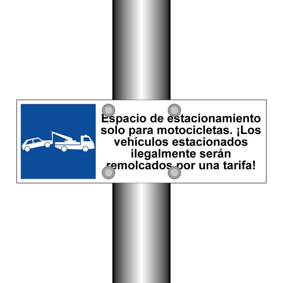 Espacio de estacionamiento solo para motocicletas. ¡Los vehículos estacionados ilegalmente serán remolcados por una tarifa!