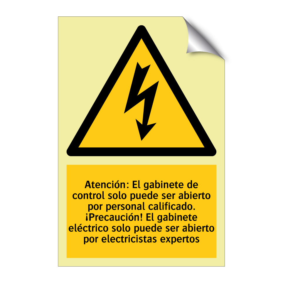 Atención: El gabinete de control solo puede ser abierto por personal calificado. ¡Precaución! El gabinete eléctrico solo puede ser abierto por electricistas expertos