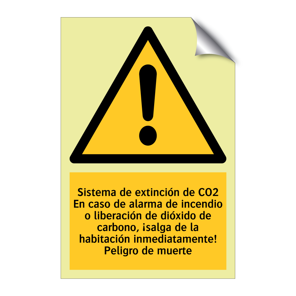 Sistema de extinción de CO2 En caso de alarma de incendio o liberación de dióxido de carbono, ¡salga de la habitación inmediatamente! Peligro de muerte