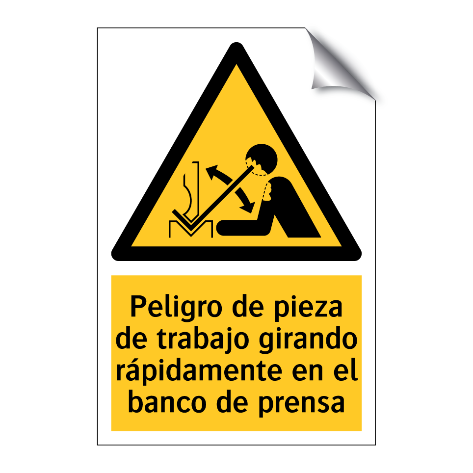 Peligro de pieza de trabajo girando rápidamente en el banco de prensa