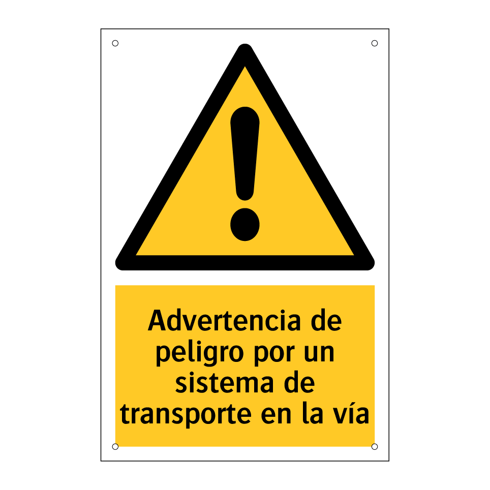 Advertencia de peligro por un sistema de transporte en la vía