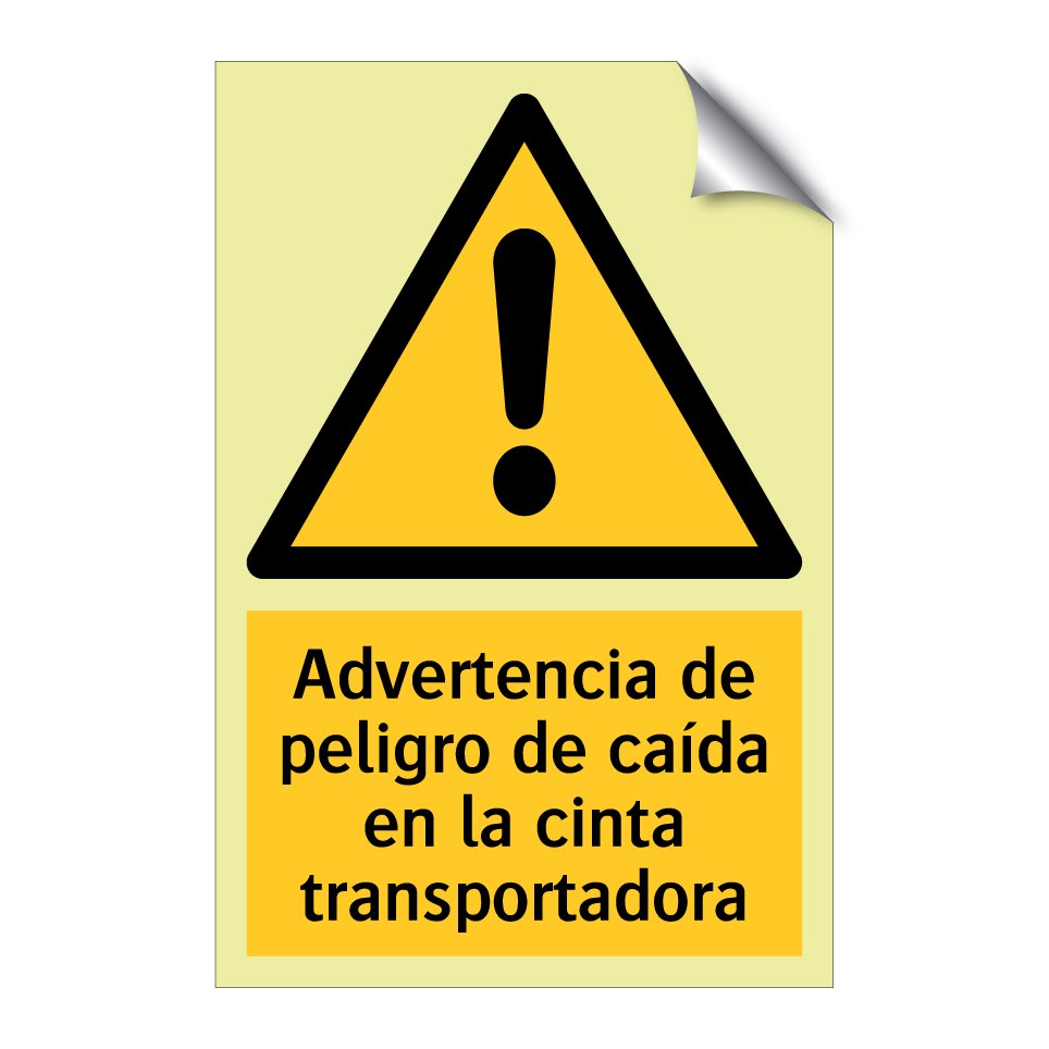 Advertencia de peligro de caída en la cinta transportadora