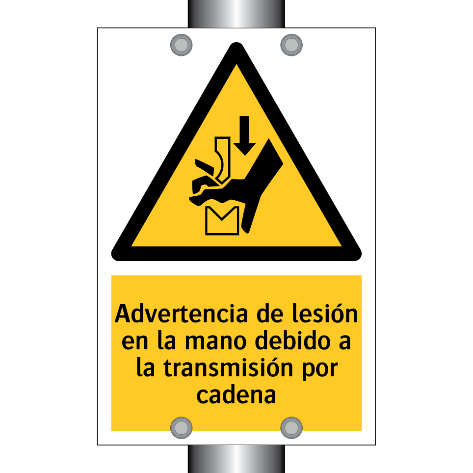 Advertencia de lesión en la mano debido a la transmisión por cadena
