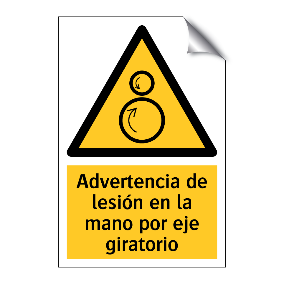 Advertencia de lesión en la mano por eje giratorio