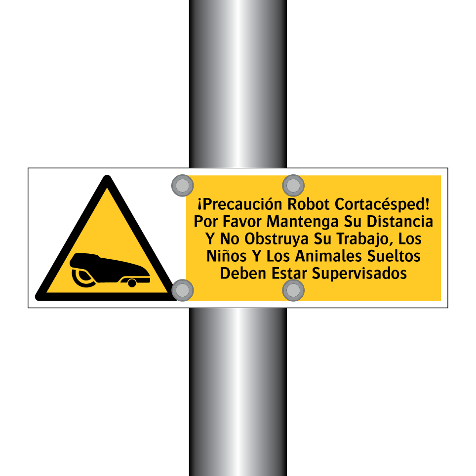 ¡Precaución Robot Cortacésped! Por Favor Mantenga Su Distancia Y No Obstruya Su Trabajo, Los Niños Y Los Animales Sueltos Deben Estar Supervisados