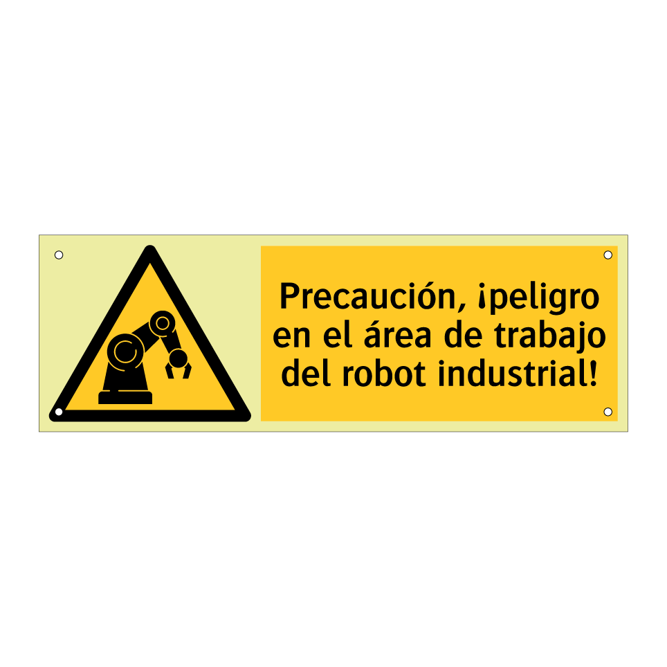 Precaución, ¡peligro en el área de trabajo del robot industrial!