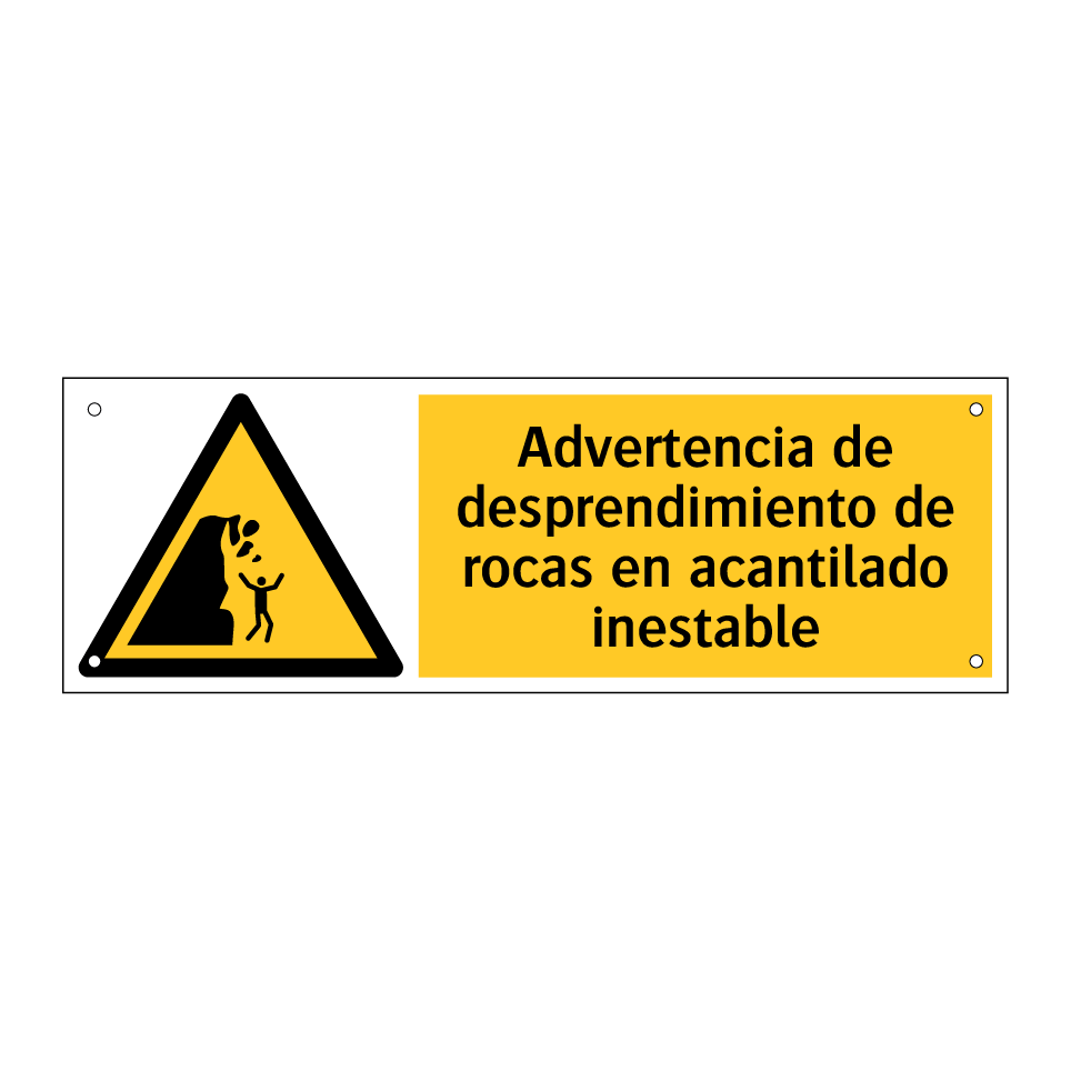 Advertencia de desprendimiento de rocas en acantilado inestable