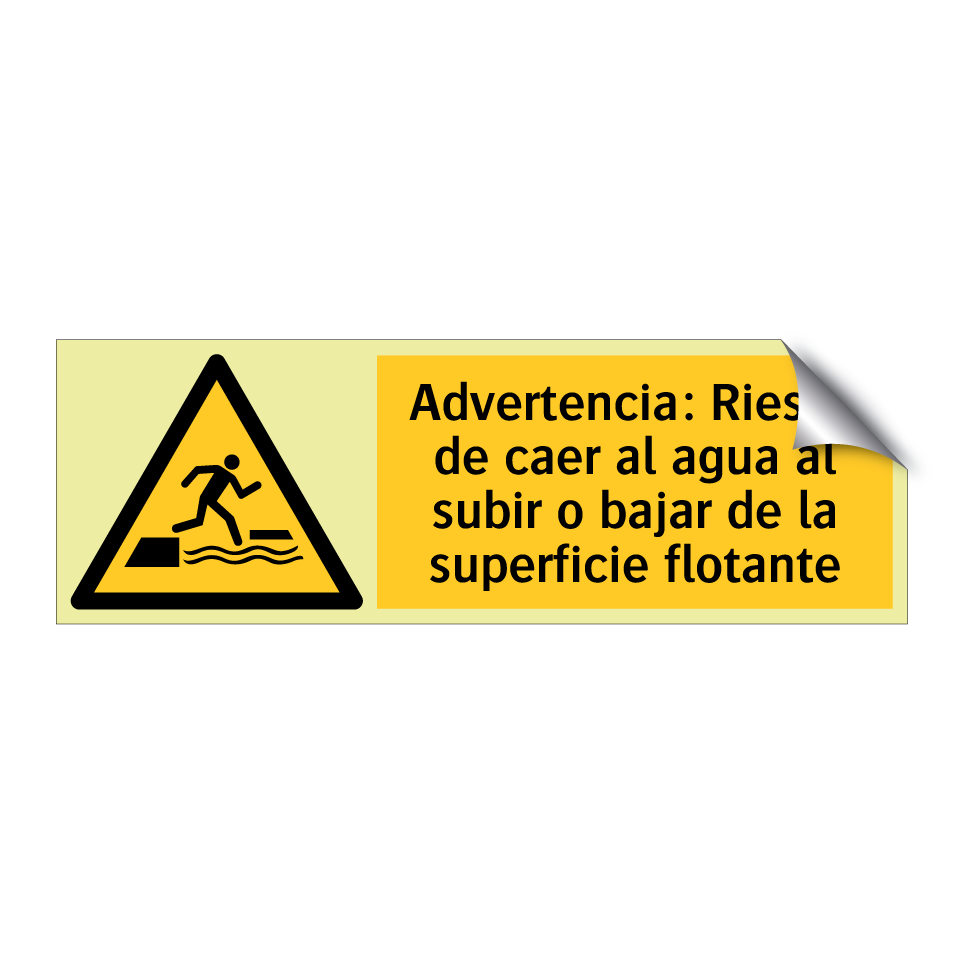 Advertencia: Riesgo de caer al agua al subir o bajar de la superficie flotante