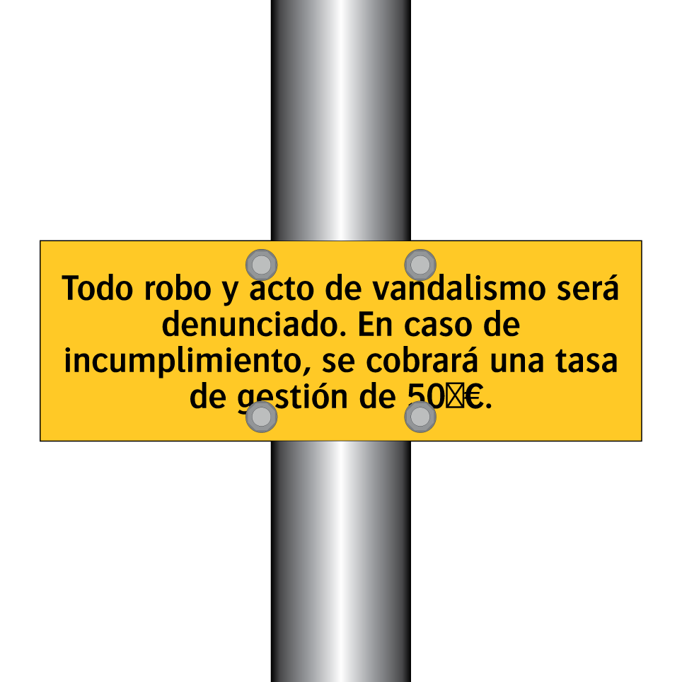 Todo robo y acto de vandalismo será denunciado. En caso de incumplimiento, se cobrará una tasa de gestión de 50 €.