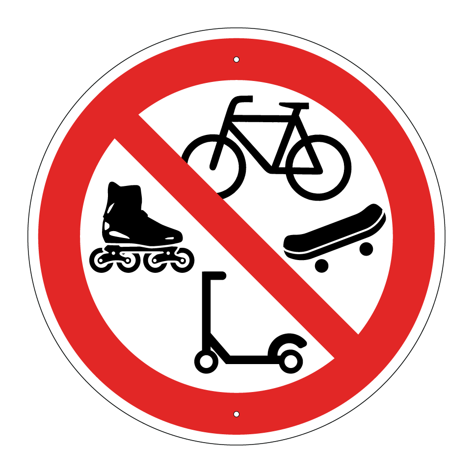 Prohibido bicicletas, patinaje, scooters o monopatines