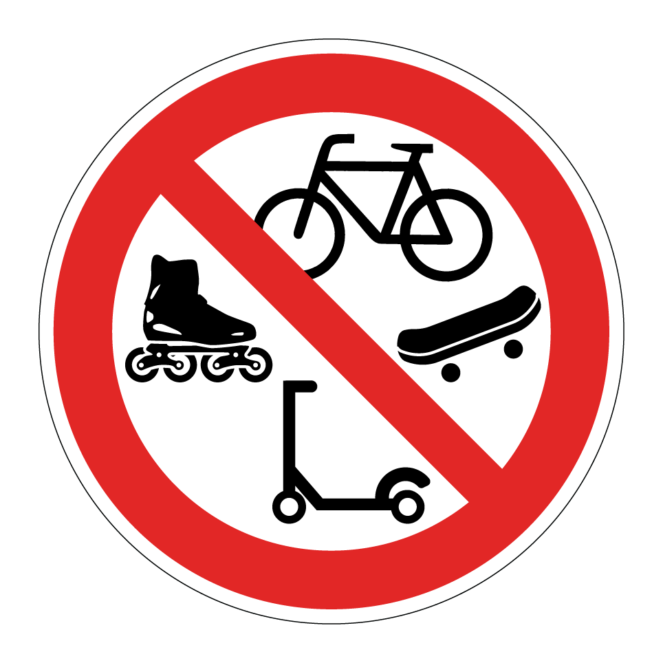 Prohibido bicicletas, patinaje, scooters o monopatines
