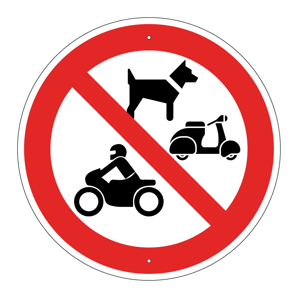 No se permiten perros, motocicletas ni ciclomotores