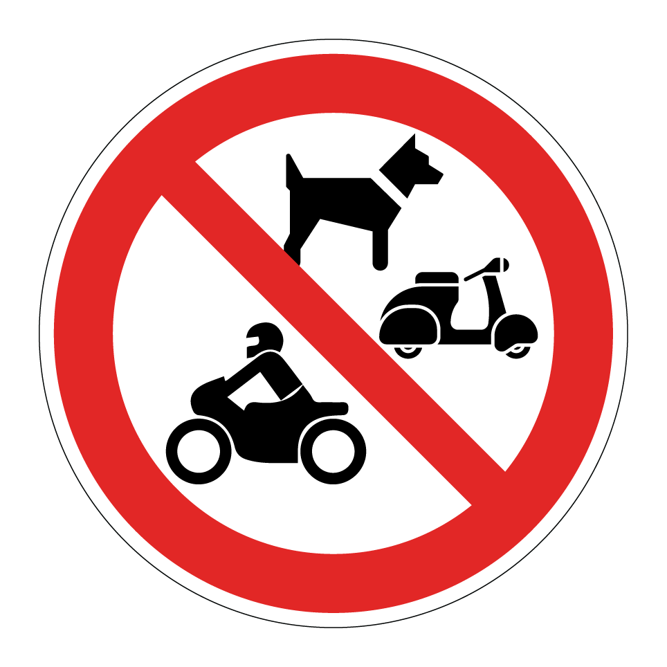 No se permiten perros, motocicletas ni ciclomotores
